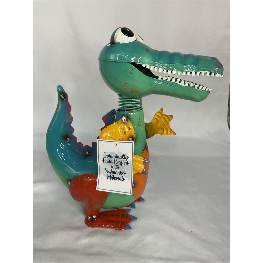 NEW LAWN GARDEN RAINBOW MULTICOLOR ALLIGATOR CROCODILE METAL ART